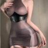 Erotic underwear, feminine style, patent leather patchwork, see-through, body-hugging skirt, uniform, secretary set, tight pajamas, female - Image 5